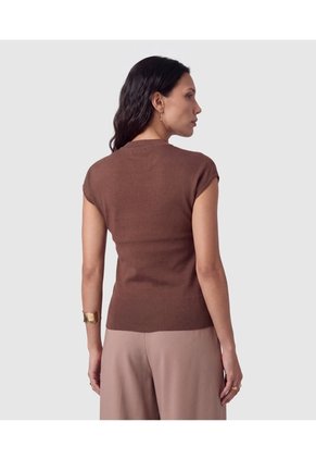 Camiseta Tejida Manga Corta Para Mujer  Para Mujer Café Patprimo