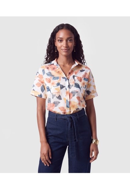 Camisa Manga Corta Estampada Con Bolsillos Para Mujer  Para Mujer Naranja Patprimo