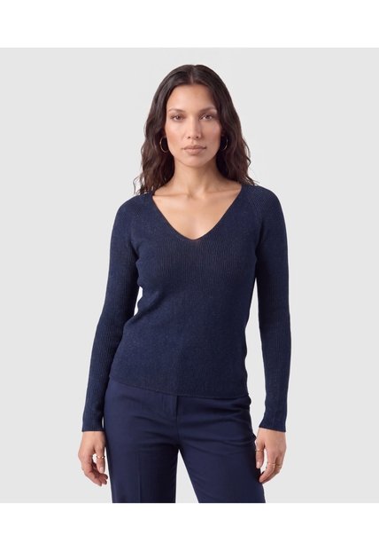 Saco Tejido Escote V Para Mujer  Para Mujer Azul Patprimo