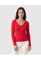 Saco Tejido Escote V Para Mujer  Para Mujer Rojo Patprimo de Patprimo