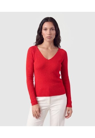 Saco Tejido Escote V Para Mujer  Para Mujer Rojo Patprimo Patprimo