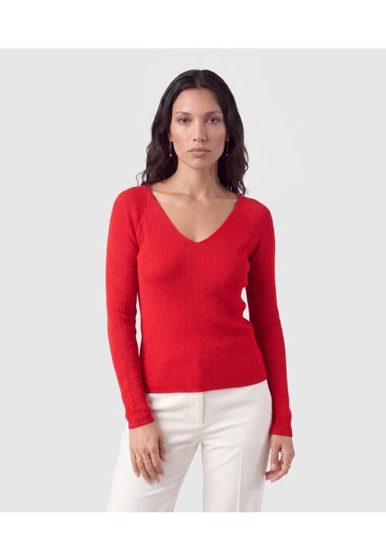 Saco Tejido Escote V Para Mujer  Para Mujer Rojo Patprimo
