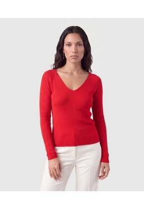 Saco Tejido Escote V Para Mujer Para Mujer Rojo Patprimo