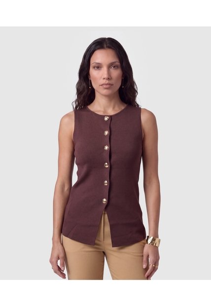Chaleco Tejido Con Botones Para Mujer  Para Mujer Café Patprimo