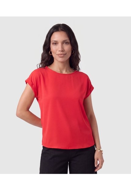 Camiseta Manga Corta Con Dobladillo Mujer  Para Mujer Rojo Patprimo