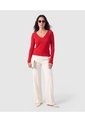 Saco Tejido Escote V Para Mujer  Para Mujer Rojo Patprimo de Patprimo