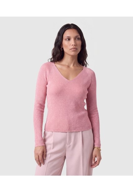 Saco Tejido Escote V Para Mujer  Para Mujer Rosa Patprimo