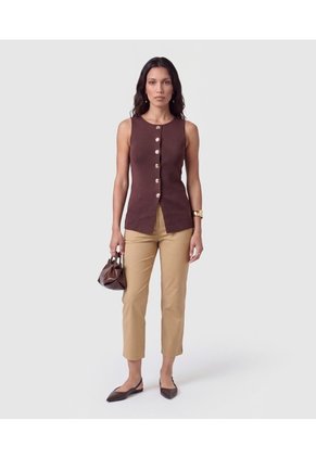 Chaleco Tejido Con Botones Para Mujer Para Mujer Café Patprimo