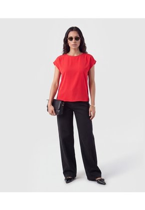 Camiseta Manga Corta Con Dobladillo Mujer  Para Mujer Rojo Patprimo