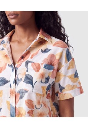 Camisa Manga Corta Estampada Con Bolsillos Para Mujer Para Mujer Naranja Patprimo
