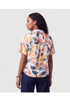 Camisa Manga Corta Estampada Con Bolsillos Para Mujer Para Mujer Naranja Patprimo