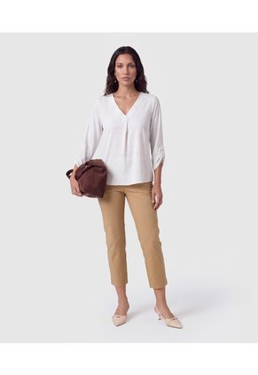 Blusa Escote V Con Pliegue Para Mujer  Para Mujer Blanco Patprimo