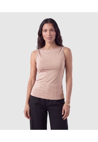 Camiseta Sin Mangas Unicolor Para Mujer  Para Mujer Beige Patprimo Patprimo