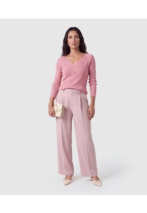Pantalón Tiro Alto Con Pinzas Para Mujer  Para Mujer Rosa Patprimo