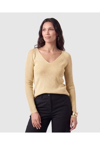 Saco Tejido Escote V Para Mujer  Para Mujer Dorado Patprimo Patprimo