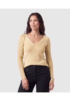 Saco Tejido Escote V Para Mujer Para Mujer Dorado Patprimo