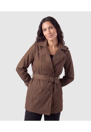Chaqueta Cruzada Con Cinturón Para Mujer Para Mujer Café Patprimo