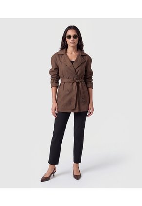 Chaqueta Cruzada Con Cinturón Para Mujer Para Mujer Café Patprimo