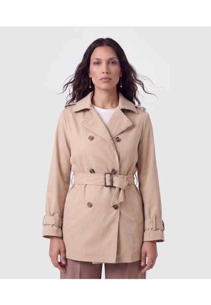 Chaqueta Cruzada Con Cinturón Para Mujer  Para Mujer Beige Patprimo