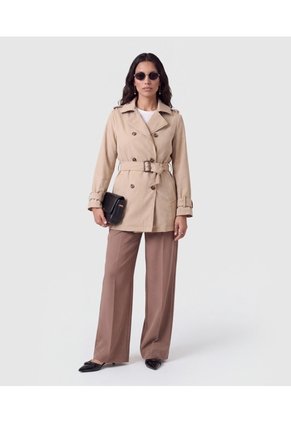 Chaqueta Cruzada Con Cinturón Para Mujer  Para Mujer Beige Patprimo