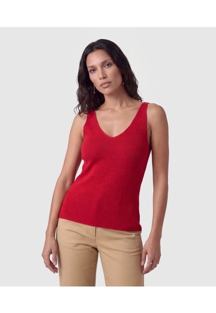 Camiseta Sin Mangas Cuello V Para Mujer  Para Mujer Rojo Patprimo