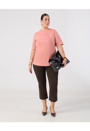 Camiseta De Cuello Redondo  Curvy  Para Mujer Rosa Patprimo