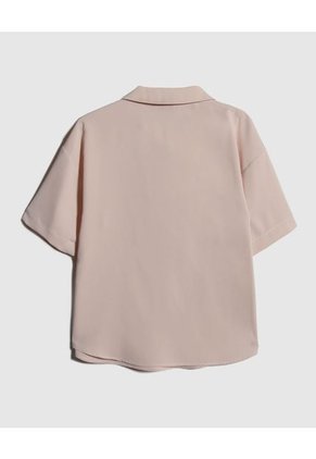 Blusa Unicolor Cuello Resort  Para Mujer Beige Patprimo