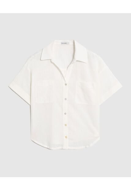Camisa Resort Unicolor Con Bolsillos   Para Mujer Blanco Patprimo