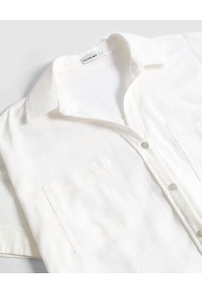 Camisa Resort Unicolor Con Bolsillos   Para Mujer Blanco Patprimo