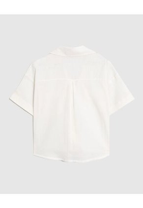 Camisa Resort Unicolor Con Bolsillos   Para Mujer Blanco Patprimo