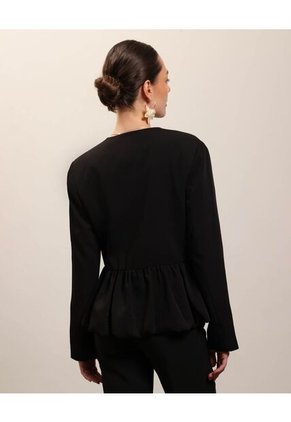 Chaqueta Unicolor Con Bolero Inferior   Para Mujer Negro Patprimo