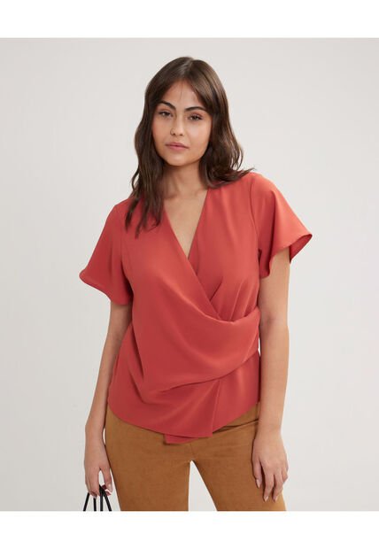Blusa Unicolor Con Cruce  Para Mujer Terracota Patprimo