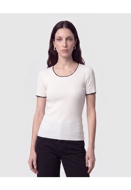 Camiseta Manga Corta Con Detalles De Color Contraste  Para Mujer Crudo Patprimo