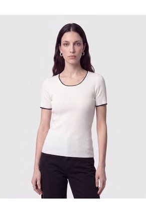 Camiseta Manga Corta Con Detalles De Color Contraste Para Mujer Crudo Patprimo