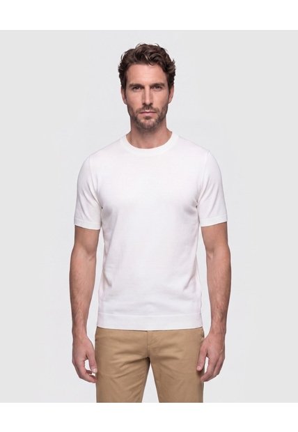 Camiseta Tejida Unicolor  Para Hombre Crema Patprimo