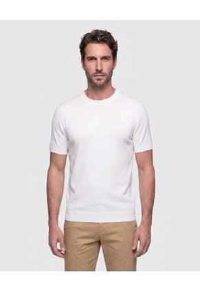 Camiseta Tejida Unicolor Para Hombre Crema Patprimo