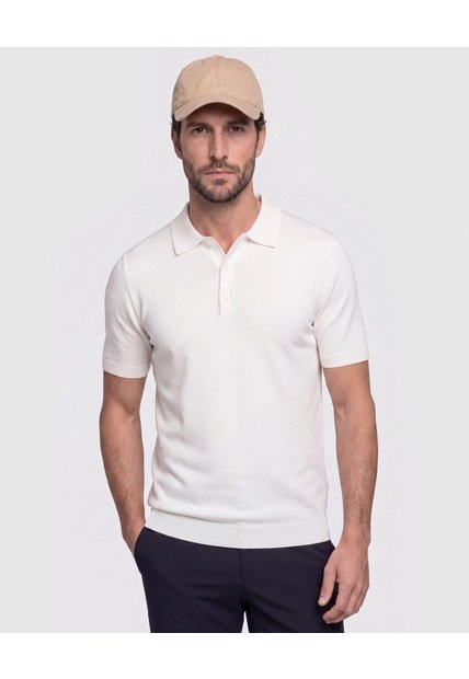 Polo Tejida Unicolor  Para Hombre Crema Patprimo