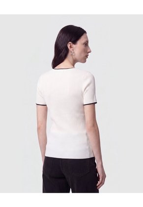 Camiseta Manga Corta Con Detalles De Color Contraste Para Mujer Crudo Patprimo
