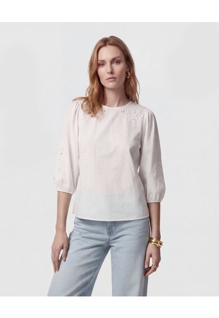 Blusa Manga 3/4 Bordada  Para Mujer Crudo Patprimo