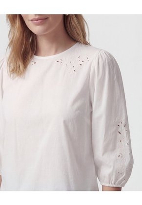 Blusa Manga 3/4 Bordada  Para Mujer Crudo Patprimo