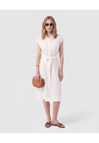 Vestido Camisero Midi Sin Mangas Con Cinturón Mujer  Para Mujer Blanco Patprimo Patprimo