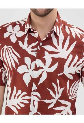 Camisa Estampada En Efecto Lino  Para Hombre Naranja Patprimo