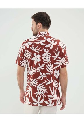 Camisa Estampada En Efecto Lino  Para Hombre Naranja Patprimo