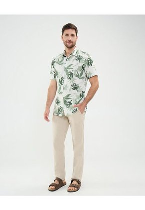 Camisa Estampada En Efecto Lino  Para Hombre Verde Patprimo