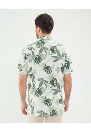 Camisa Estampada En Efecto Lino  Para Hombre Verde Patprimo