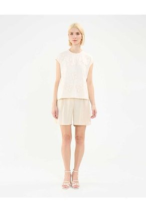 Camiseta Para Mujer Manga Corta Cuello Redondo Color Crema Marca Patprimo #30093590