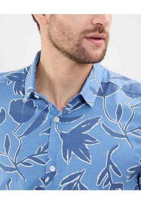 Camisa Estampada En Efecto Lino  Para Hombre Azul Patprimo