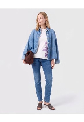 Jean Straight De Tiro Medio Para Mujer  Para Mujer Azul Patprimo