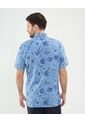 Camisa Estampada En Efecto Lino  Para Hombre Azul Patprimo de Patprimo