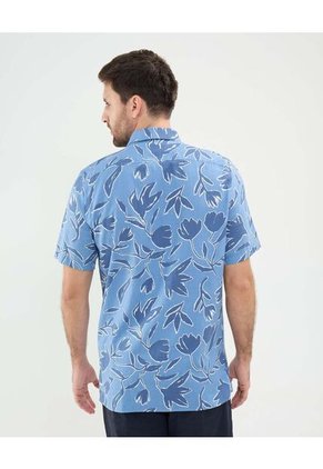 Camisa Estampada En Efecto Lino  Para Hombre Azul Patprimo